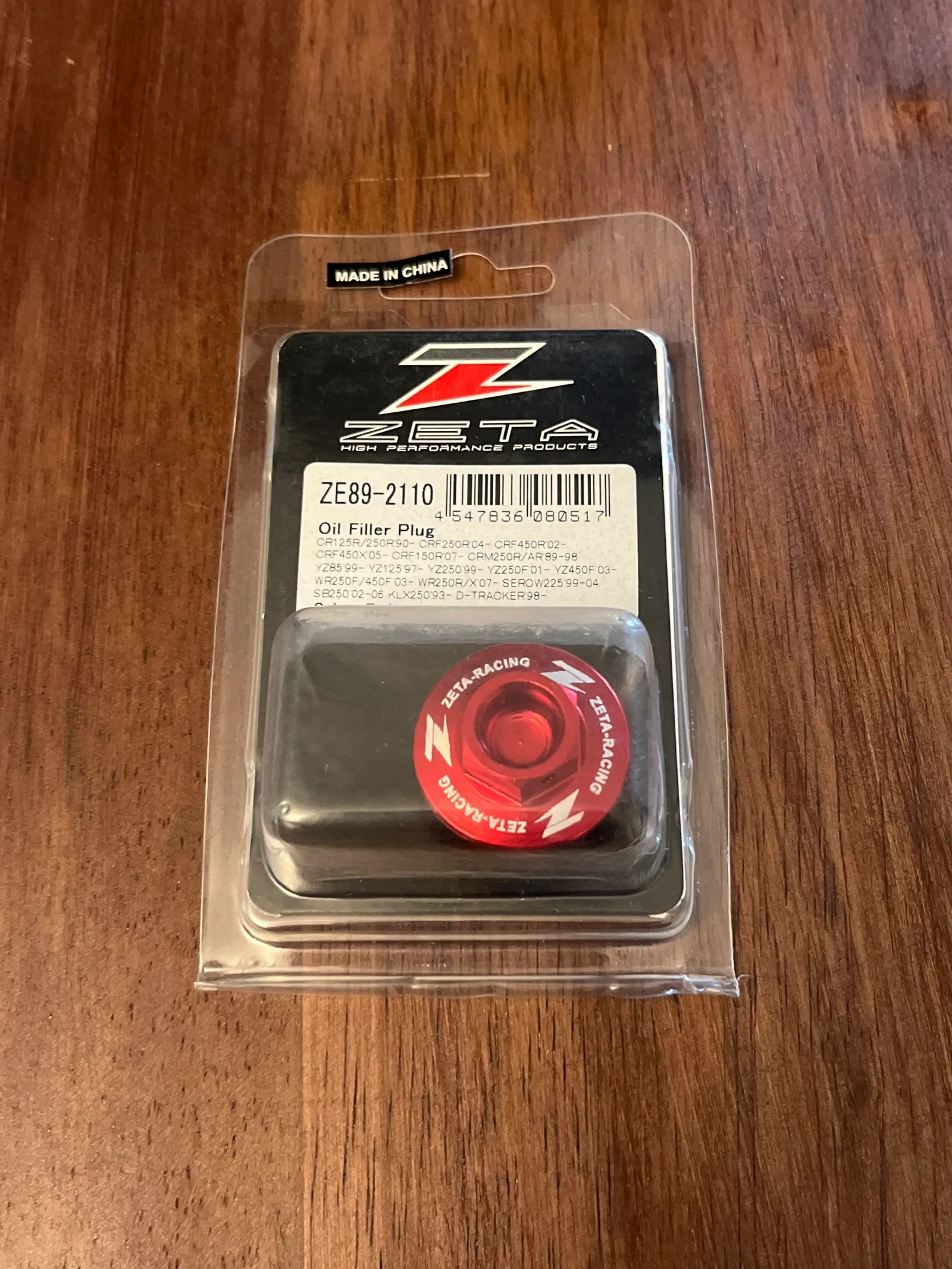 NEW Zeta Oil Filler Plug - Red