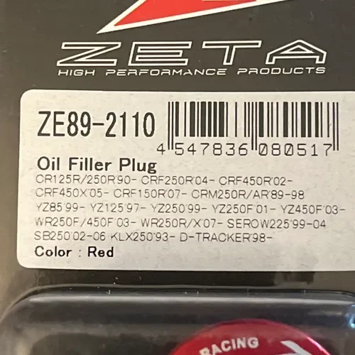 NEW Zeta Oil Filler Plug - Red 