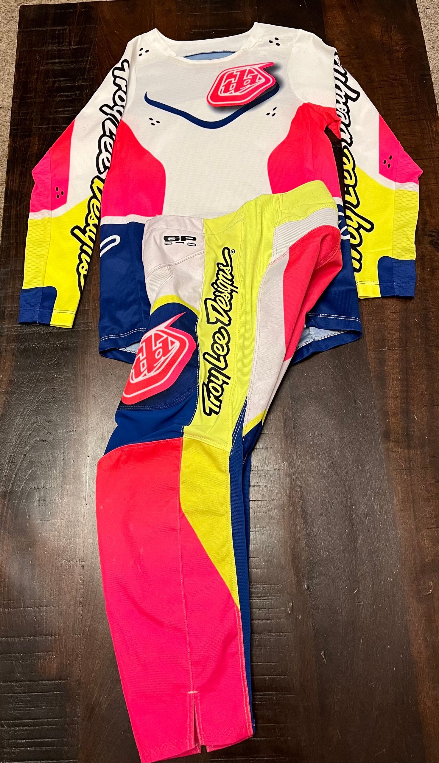 Troy Lee Designs Youth GP Pro Jersey and Pant White / Pink / Hi Viz / Blue