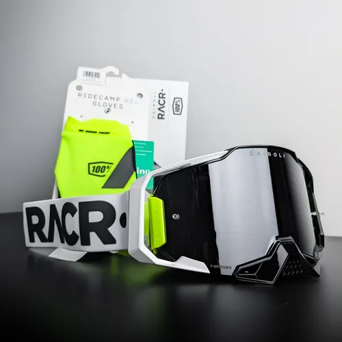 (2 Goggle+Gloves) 2 Pair 100% ARMEGA+Matching Hi-Viz 100% Gloves+HiPER Lens