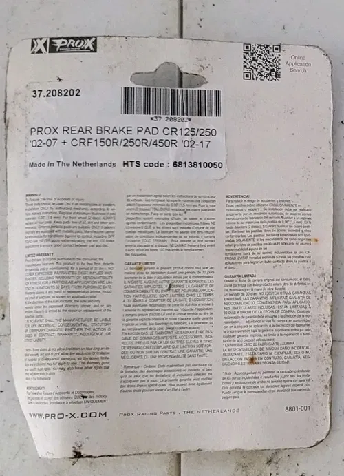ProX Rear Brake Pad CR125 250 02-07 CRF 150R 250R 450R 02-17 37.208202