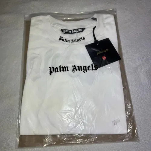New With Tags Palm Angels Classics Logo Over Tee Mens Style Curved Logo White S
