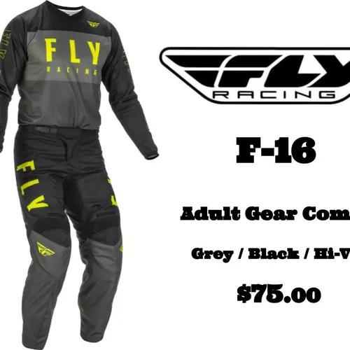 2022 Fly Racing F-16 Adult Gear Combo *NEW* Grey/Blk/Hi-Vis