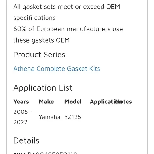 Athena Complete Gasket Kit - P400485850118