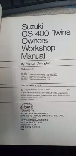 VINTAGE HAYNES SUZUKI GS 400 TWINS 398CC 1976 ON OWNERS WORKSHOP MANUAL-1978