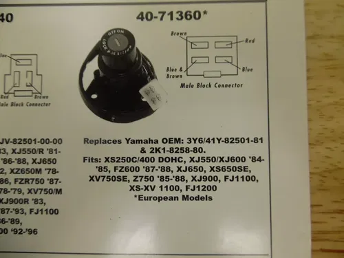 14-055 Yamaha Ignition Switch 2 Keys 3Y6/41Y-82501-81 Xj650 1985 86 87 88