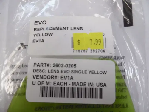 BIN1:D 06-135 EV1A SMITH EVO REPLACEMENT LENS YELLOW NEW