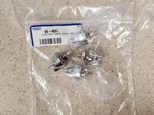 4 PACK 6MM CHROME BULLET ROCKET BOLT EMGO WPS# 56-4051