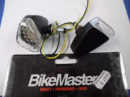 BOX22 266210 BIKEMASTER LED FLAT CATEYE TURN SIGNALS BLACK/CLEAR NOS