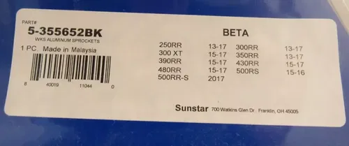 Sunstar 520 Aluminum Works Triplestar Rear Sprocket 52T Black #5-355652BK Beta