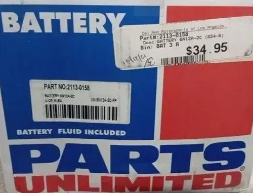 PARTS UNLIMITED 2113-0158 CONVENTIONAL 6 VOLT BATTERY 6N12A-2C