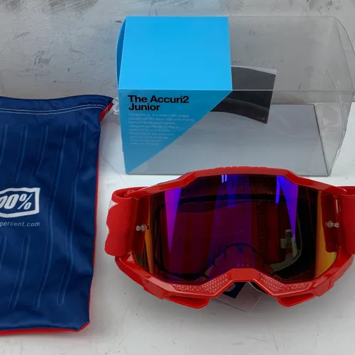 100% Youth Accuri 2 Goggles - Neon Red w Red/Blue Lens 50025-00002