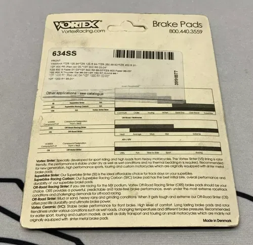 Vortex Racing Sintered Performance Brake Pads Front YZF-R6 1999-2019 634SS