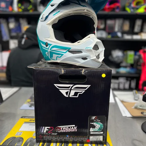 FLY RACING F2 CARBON PURE HELMET TEAL/WHITE XL 73-4138X