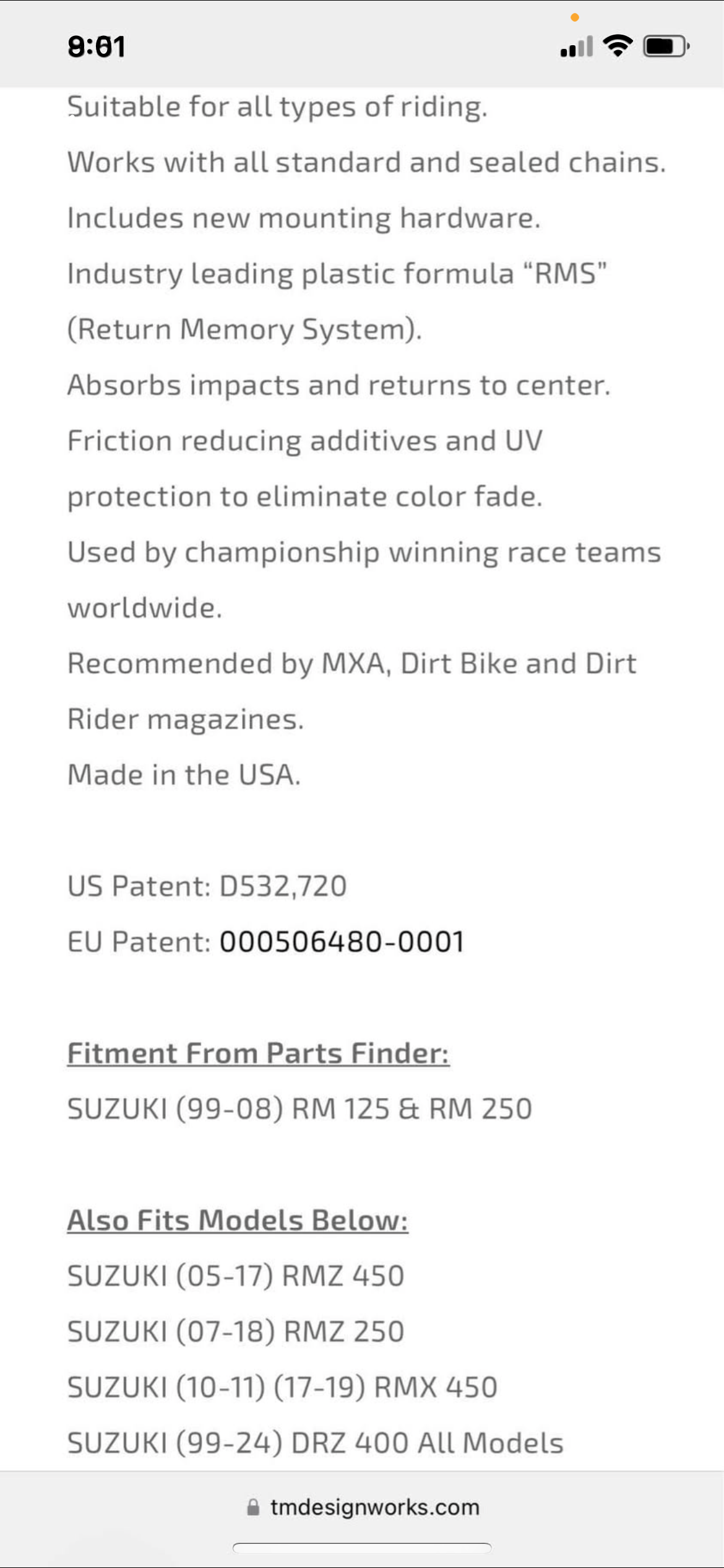 TM Designworks Rear Chain Guide RCG-SMX