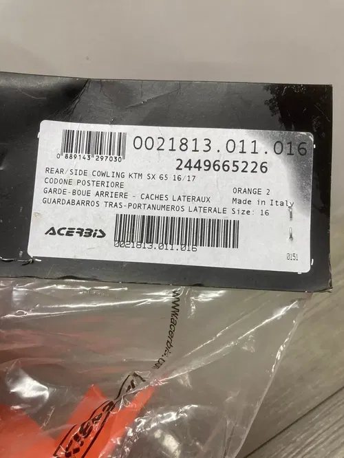 2016-2017 KTM 65SX ACERBIS ORANGE PLASTIC REAR
