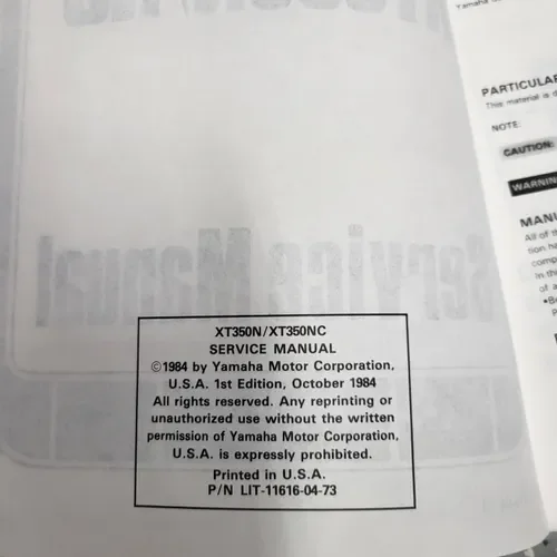 Yamaha XT350 Service Manual, 1984