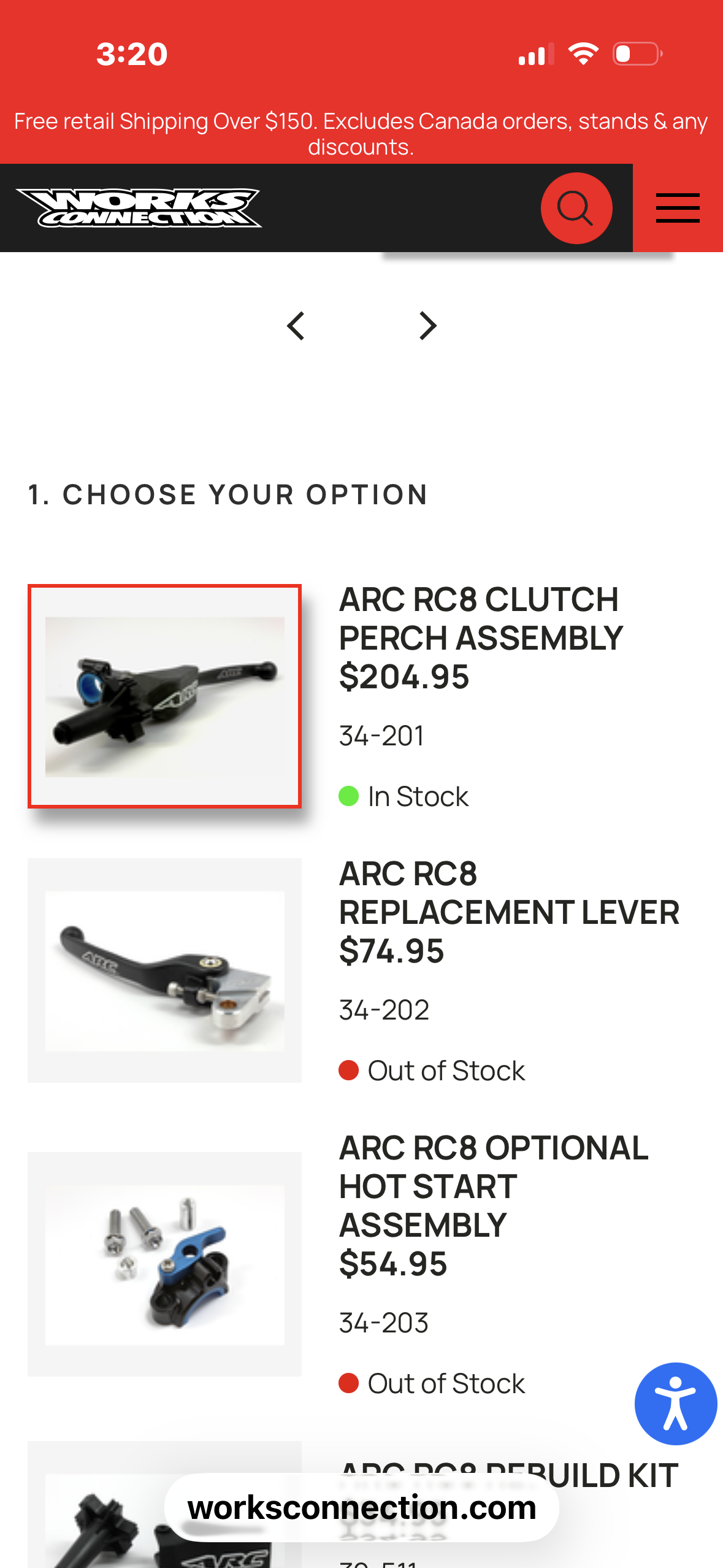 ARC RC8 Clutch Perch Assembly w/ARC Folding Clutch Lever