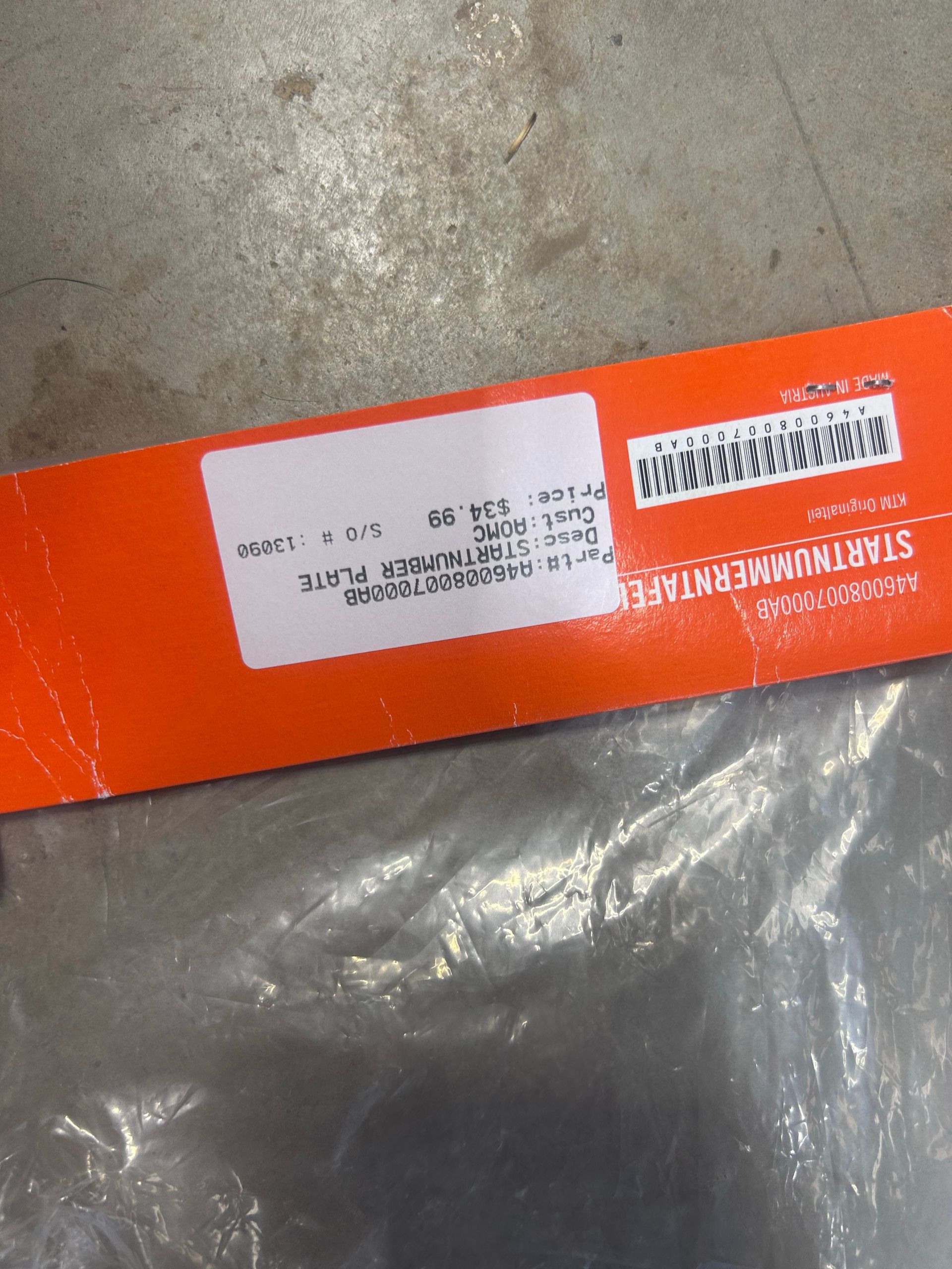 KTM Number plate