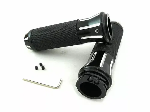 Black Grip Set with Black End Caps for Harley Davidson by V-Twin