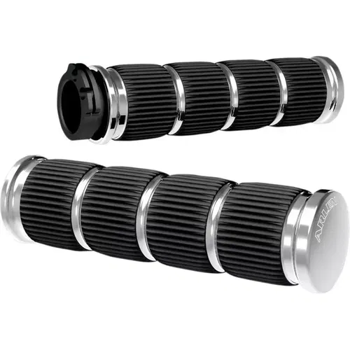Arlen Ness 07-312 Chrome Ring Leader Grips For Harley With Dual Cable Throttle
