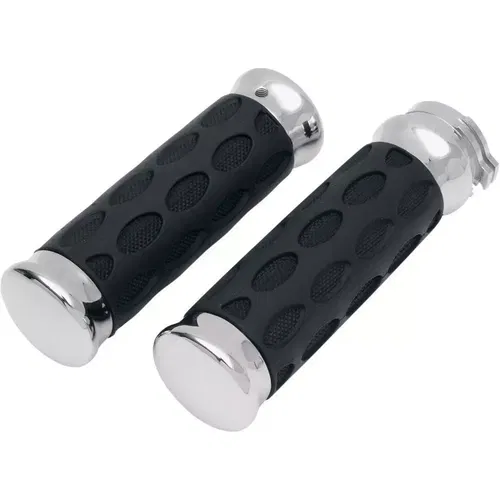 Drag Specialties Custom Rubber Grips for Harley Dual-Cable 1982-2017 Chrome