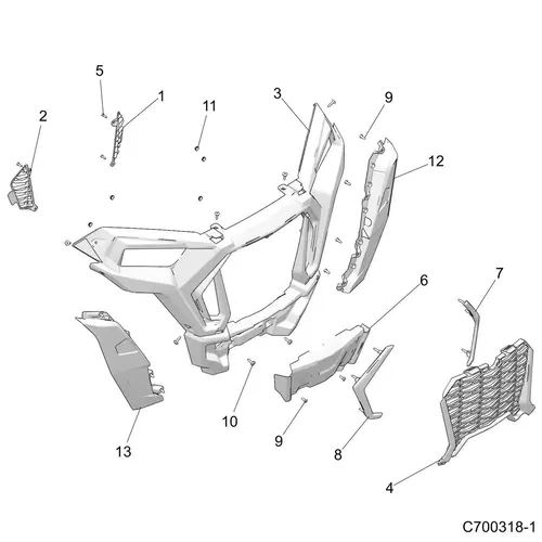 POLARIS GRILLE-FRONT FASCIA,LH,BLK 2019-2021 RZR 1000 XP  TURBO