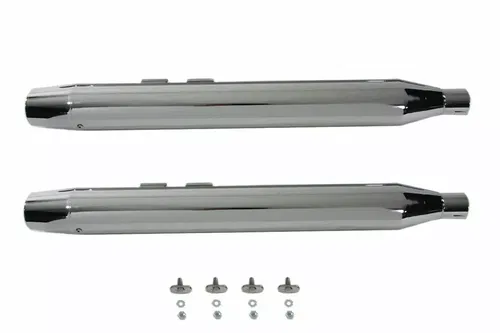 Muffler Set With Chrome Long Tapered End Tips for Harley Davidson by V-Twin