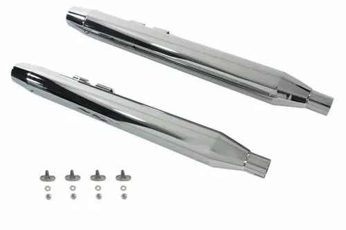 Muffler Set With Chrome Long Tapered End Tips for Harley Davidson by V-Twin