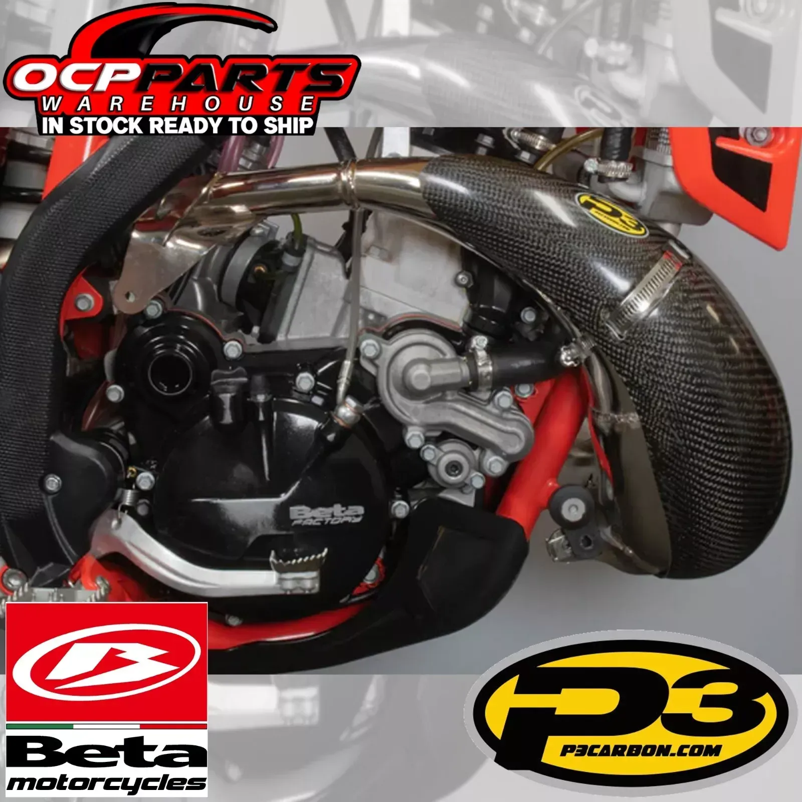 NEW P3 CARBON FIBER EXHAUST PIPE PROTECTOR GUARD 2019-2024 BETA 200 RR 2-STROKE