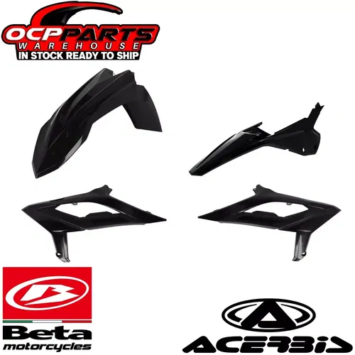 NEW ACERBIS BLACK PLASTIC KIT 2023-2024 BETA 125 200 250 300 350 390 430 480 RR