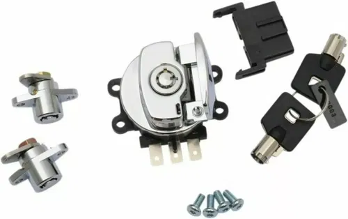 Chrome Ignition Switch w/ Side Hinge & Saddlebag Locks for Harley Road King