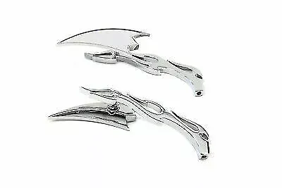 Crescent Mirror Set with Billet Flame Stems for Harley Davidson by V-Twin