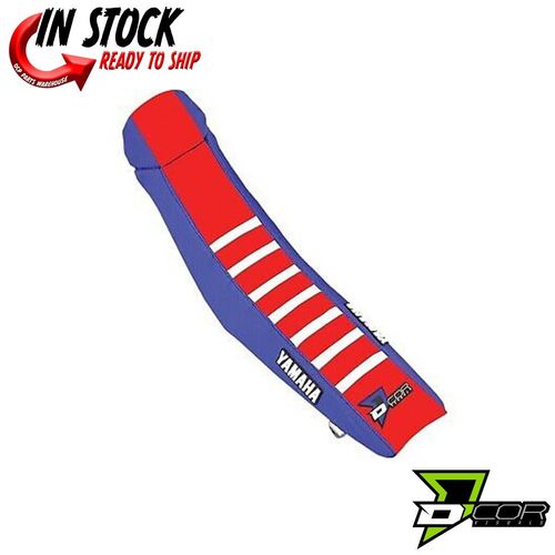 D'COR Seat Cover Blue/Red, White Ribs Yamaha YZ250F 14-18 YZ450F 14-17