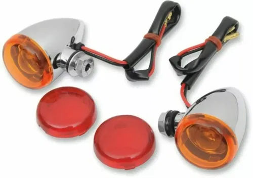 Amber/Red Lens Chrome Mini-Deuce Style Motorcycle Turn Signal Marker Lights