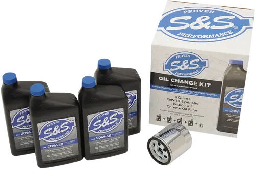 S&amp;S CYCLE Oil Change Kit - Chrome Filter - Fits '99-'17 Twin Cam - 4 US