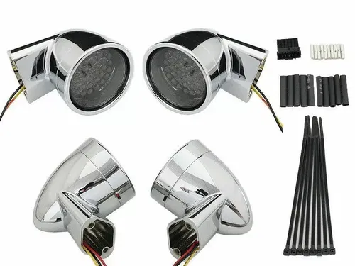 Chrome Revox Bullet Style LED Turn Signal Lamp Kit for Harley Davidson by V-Twin