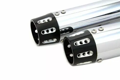 Chrome Tapered Revolver Tip Muffler Set for Harley Davidson by V-Twin