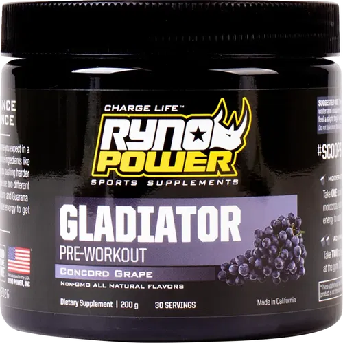 RYNO POWER Fits Gladiator Pre-Workout Drink Mix - Tub - Grape GLAD-GRP