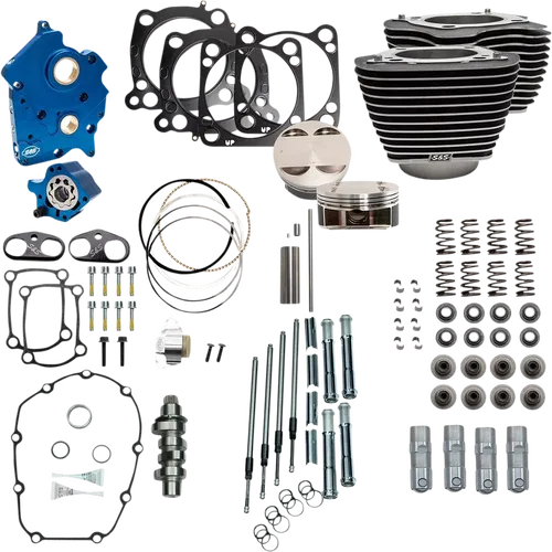 S&amp;S CYCLE Fits 124" Power Package - Chain Drive - Highlighted Fins - Chrome