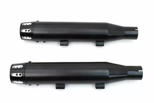 Black Tapered Revolver Tip Muffler Set Black for Harley Davidson by V-Twin