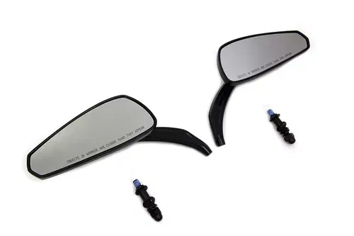 Gloss Black Tear Drop Mirrors with Billet Stems for Harley Davidson by V-Twin