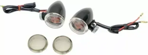 Clear & Smoke Turn Signals Mini Deuce Black Bullet Style for Harley Bolt Mount