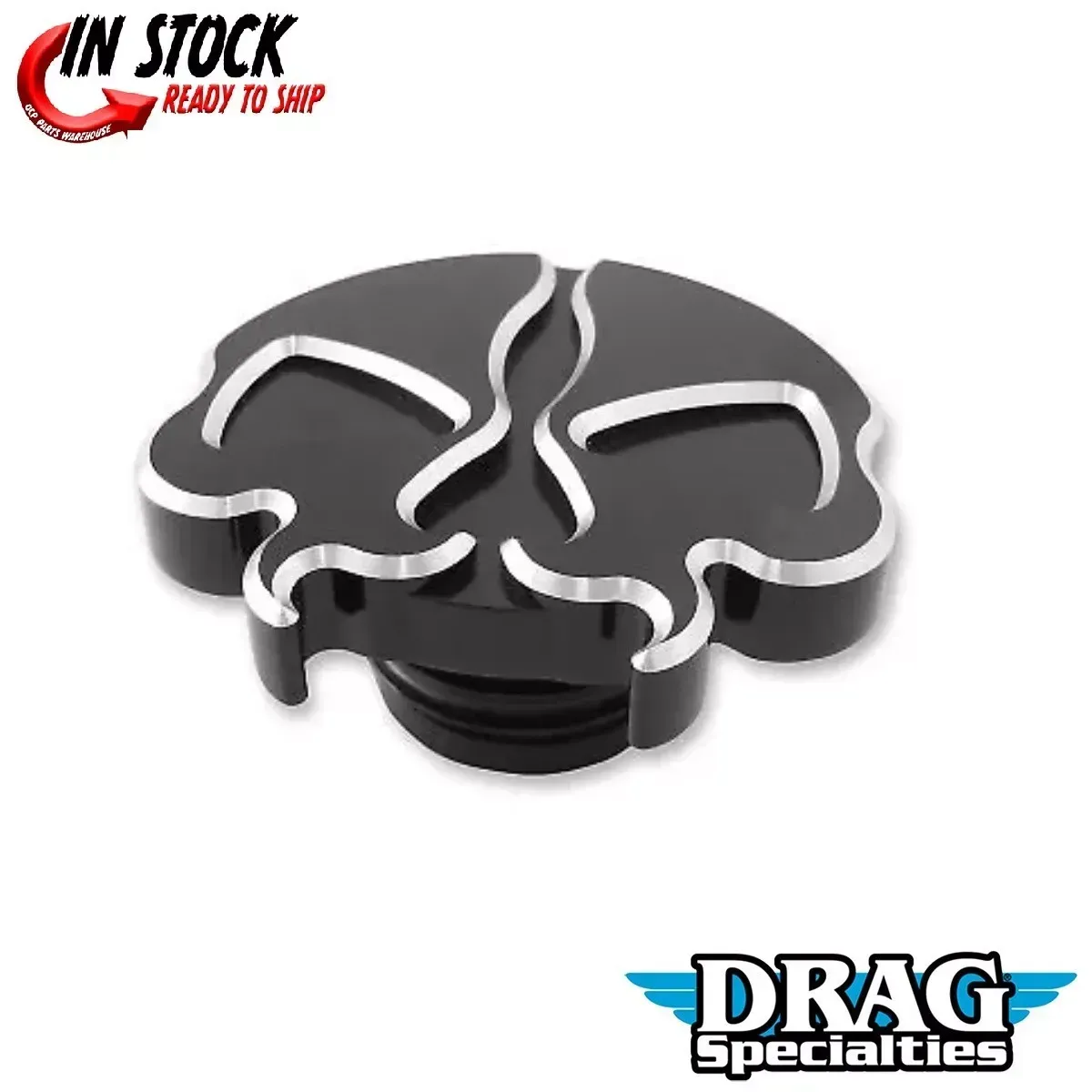 Drag Specialties 0703-0788 Black Split Skull Gas Cap Left Hand Non-Vented