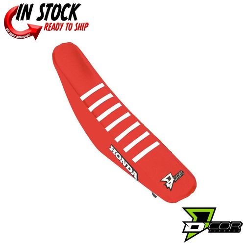 D'COR Ribbed Seat Cover Red W/White Ribs Honda CRF110F 2019-2022