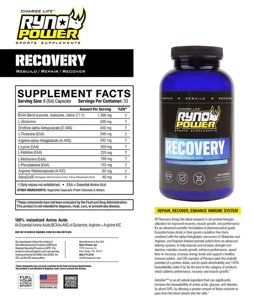 RYNO POWER Recovery Capsules - Fits 200 Ct. Bottle 500