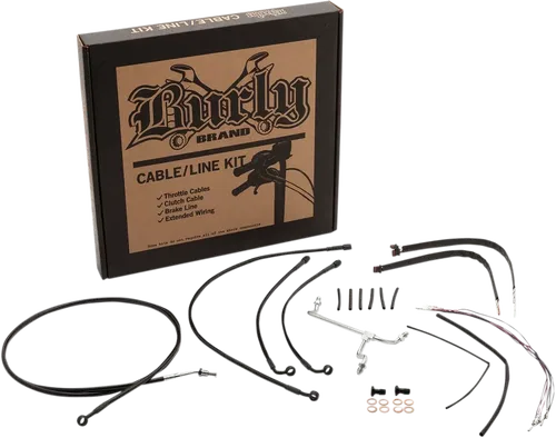 BURLY BRAND Complete Black Vinyl Handlebar Cable/Line Kit For Ape Hangers - 14"