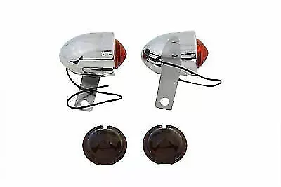 Chrome Bullet Marker Lamp Set with Red Lens for Harley Davidson by V-Twin