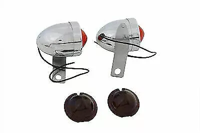 Chrome Bullet Marker Lamp Set with Red Lens for Harley Davidson by V-Twin