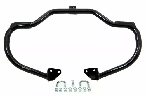 Black Front Engine Bar with Footpeg Pads for Harley Davidson by V-Twin